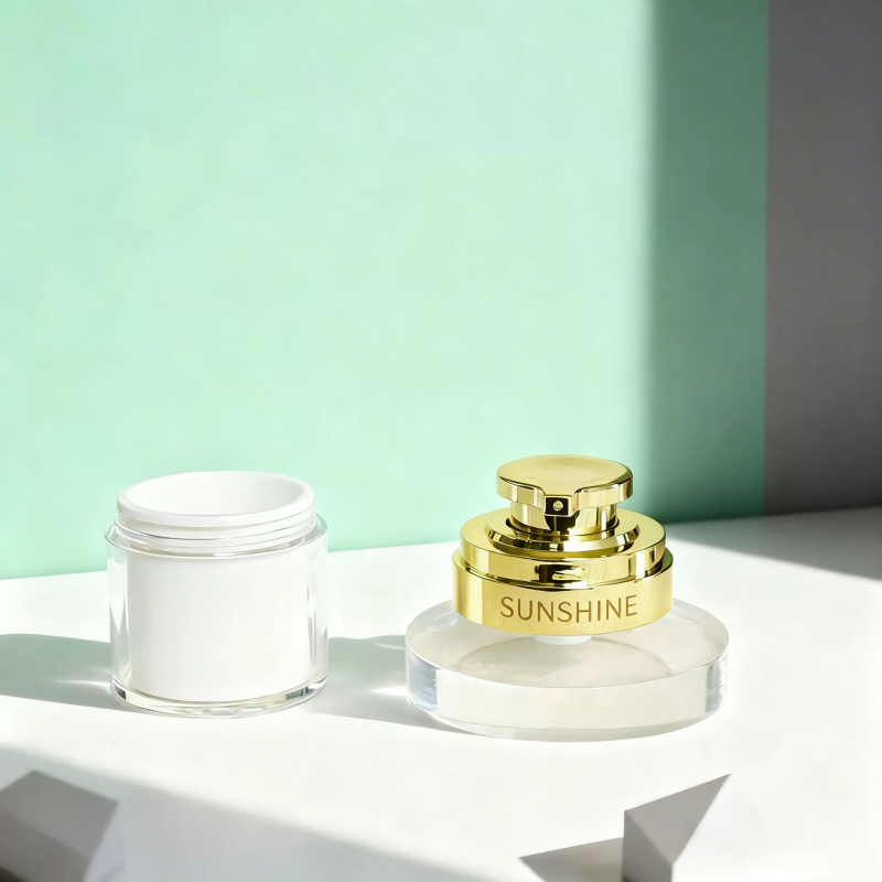 Gold Luxury Airless Pump Double Layer Acrylic Plastic Screw Cap Face Cream Jar 30ml 50ml Cosmetic Packaging