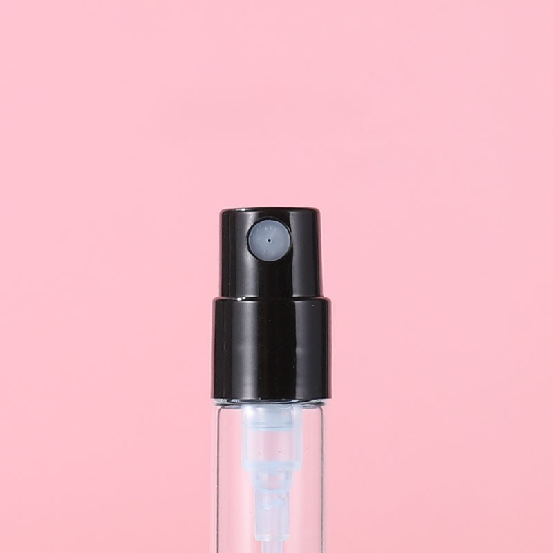 Low MOQ clear 1.8ml 2.5ml Pump Spray Bottle with Black Lid Perfume Glass Bottle Spray Mini Spray Bottles