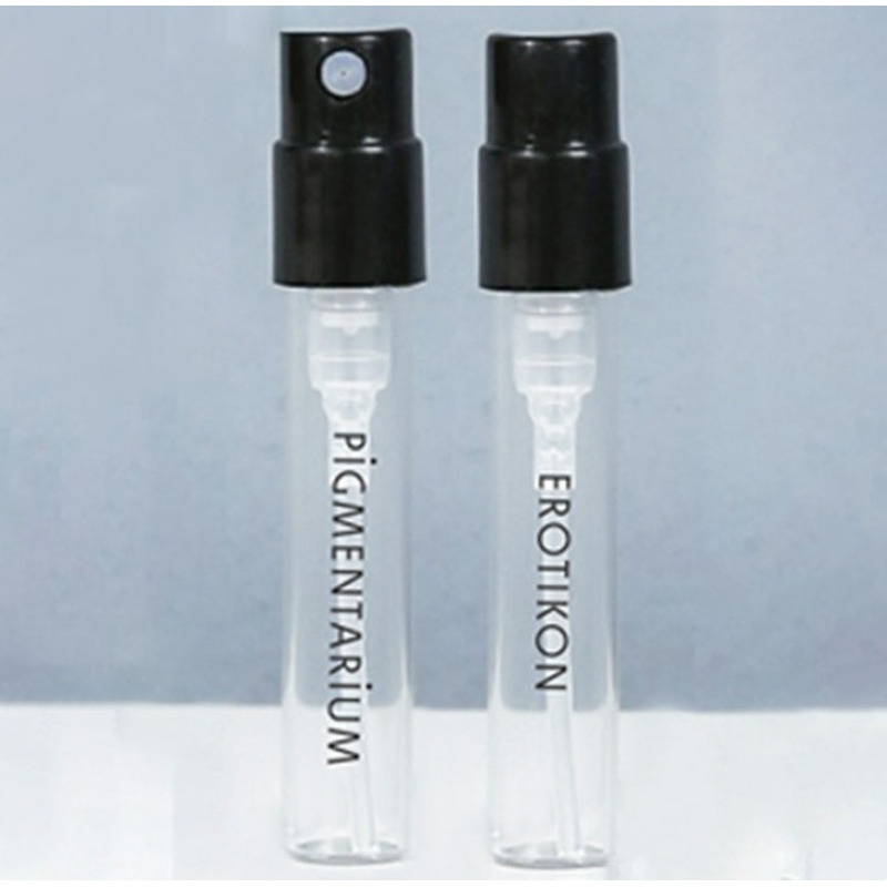 Low MOQ clear 1.8ml 2.5ml Pump Spray Bottle with Black Lid Perfume Glass Bottle Spray Mini Spray Bottles