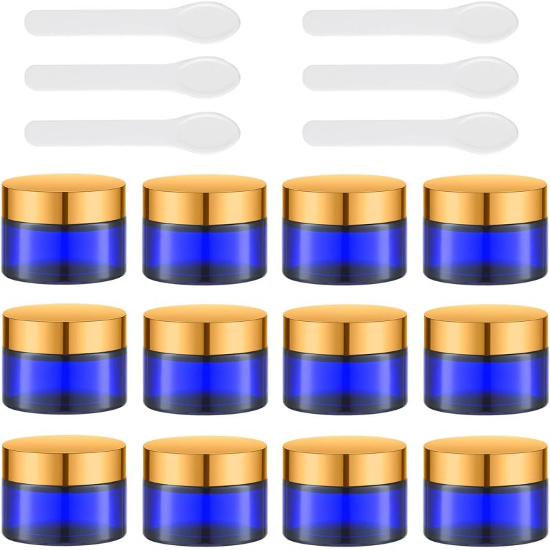 1 oz Round Cobalt Blue Glass Cream Jars Empty Refillable Cosmetic Container Plastic Cap for Face Masks Salve Lotion Ointment