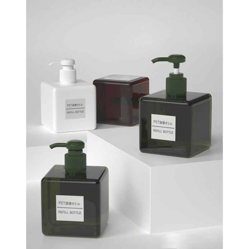 Customization 250ML square Lotion Bottles With Squeeze Pump Empty Plastic Container in clear Green Brown  pink