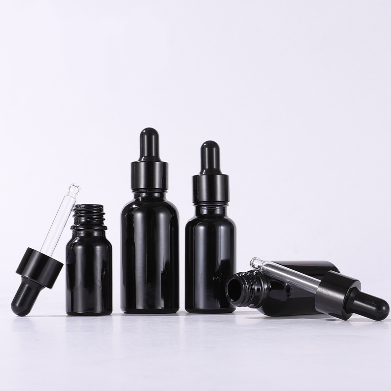 High Quality Empty Refillable Black Glass Essential Oil Dropper Bottle Cylinder Sizes 5ml 10ml 15ml 50ml for Skin Care Serum