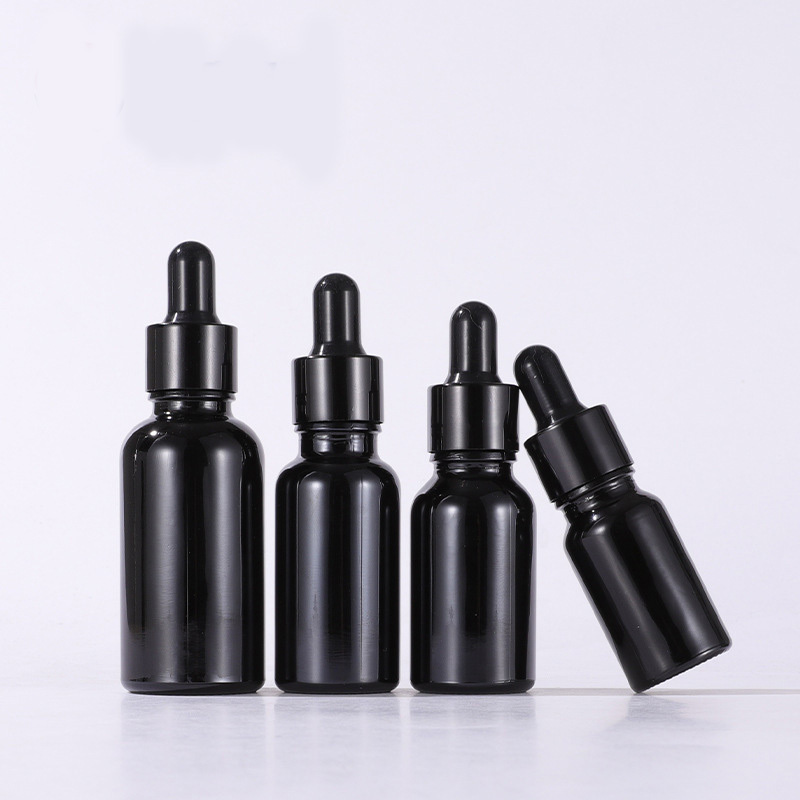 High Quality Empty Refillable Black Glass Essential Oil Dropper Bottle Cylinder Sizes 5ml 10ml 15ml 50ml for Skin Care Serum