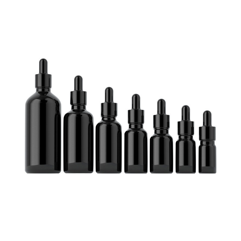 High Quality Empty Refillable Black Glass Essential Oil Dropper Bottle Cylinder Sizes 5ml 10ml 15ml 50ml for Skin Care Serum