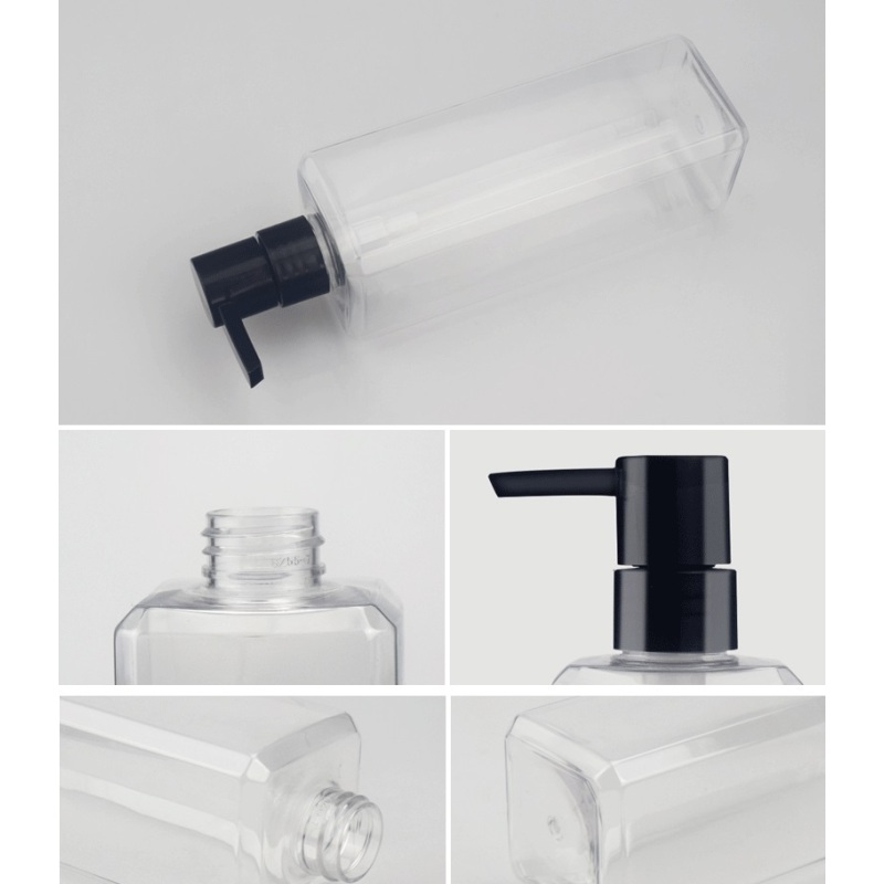 16 oz Refillable PET Plastic for Clear Empty Bottles Square Cosmetic 500ml Pump Sprayer Sealing for Shampoo