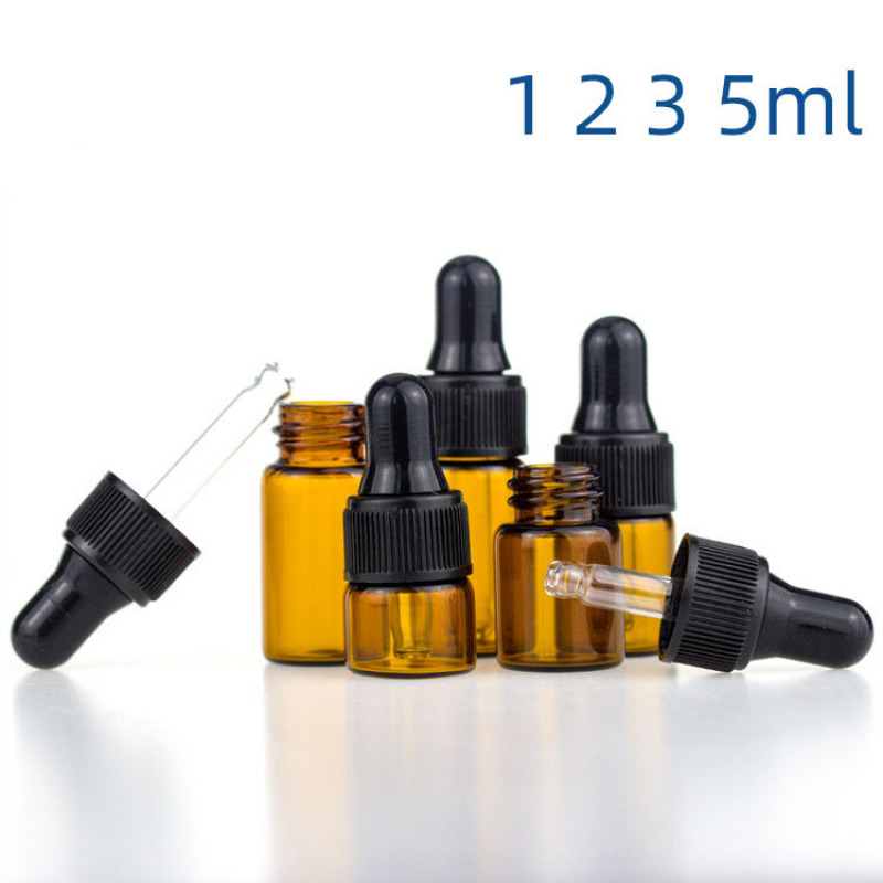 Small Amber 1ml 2ml 3ml 5ml Empty Dropper Bottle for Cosmetic Lotion Essential Oils Skin Care-Minimum Order 100pcs