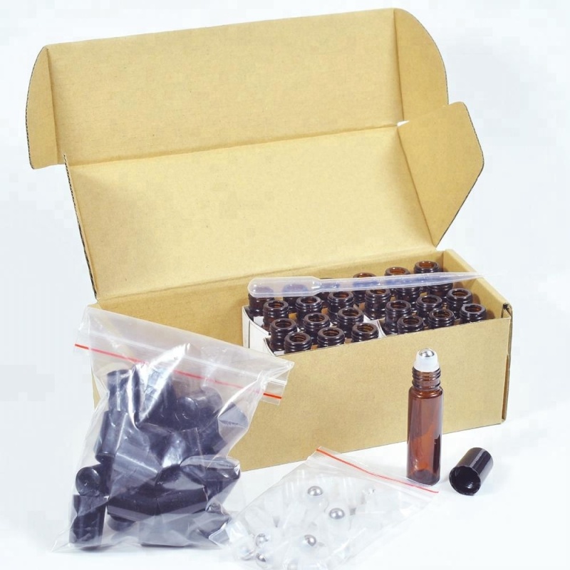 Factory Price Empty 10ml Round Straight Thick Amber Blue Clear Frosted Glass Roll on Essential Oil Roller Bottle