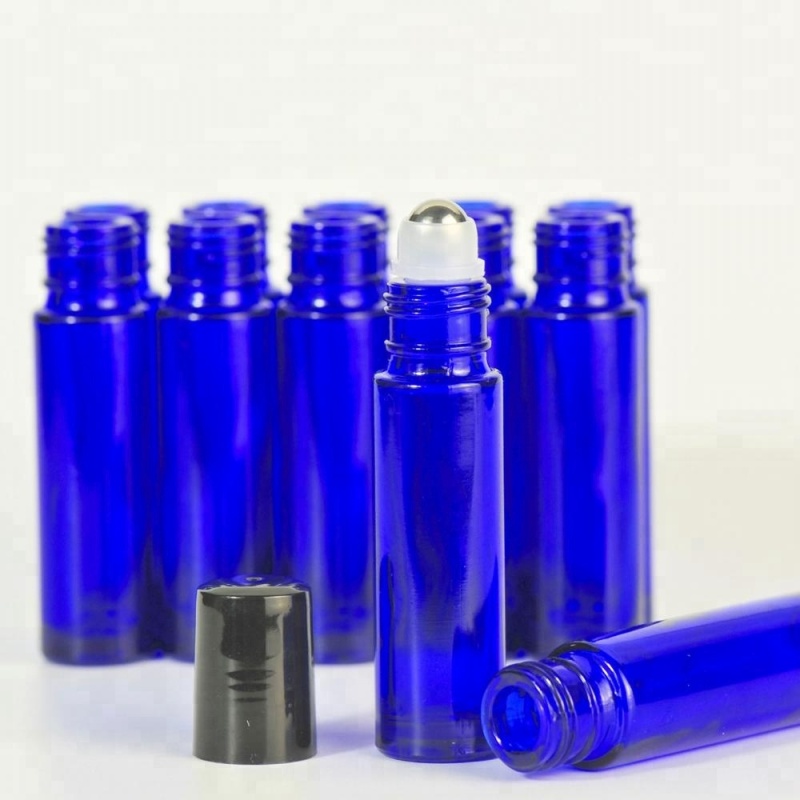 Factory Price Empty 10ml Round Straight Thick Amber Blue Clear Frosted Glass Roll on Essential Oil Roller Bottle