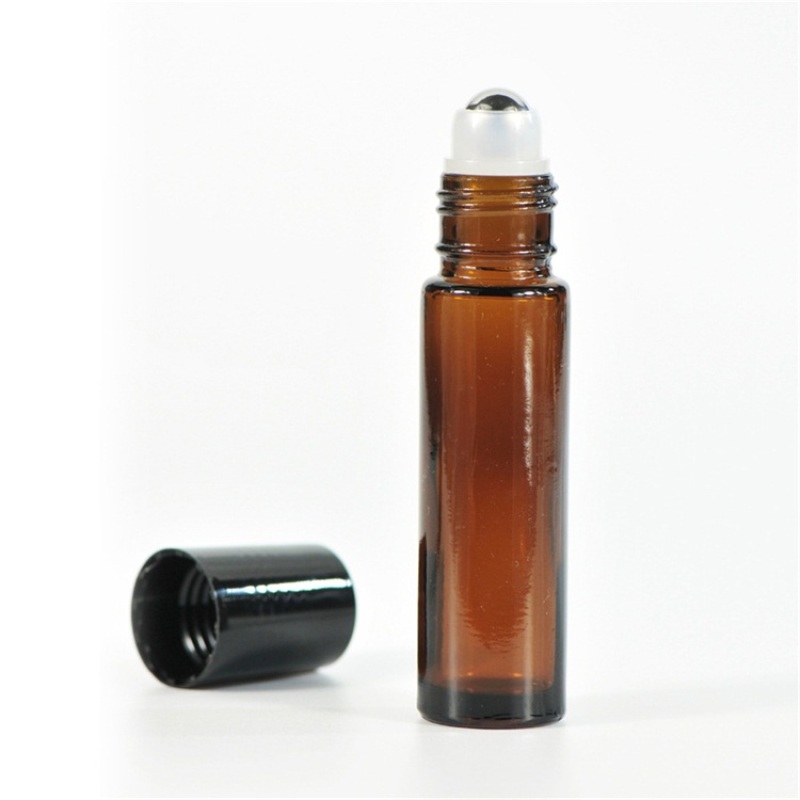 Factory Price Empty 10ml Round Straight Thick Amber Blue Clear Frosted Glass Roll on Essential Oil Roller Bottle