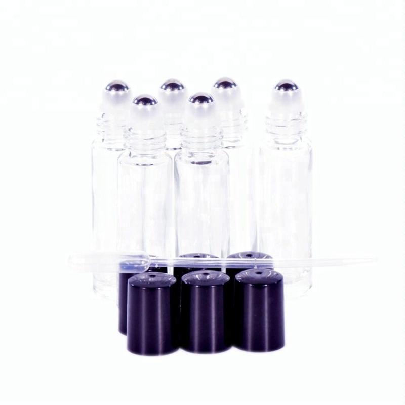 Factory Price Empty 10ml Round Straight Thick Amber Blue Clear Frosted Glass Roll on Essential Oil Roller Bottle