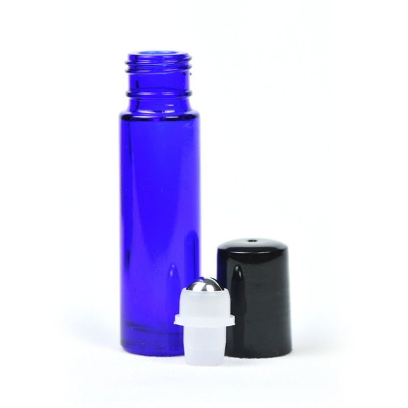 Factory Price Empty 10ml Round Straight Thick Amber Blue Clear Frosted Glass Roll on Essential Oil Roller Bottle