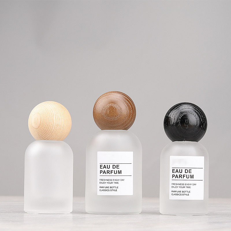 Custom 50ml Round Shape Empty Frosted Glass Perfume Bottle with Crimp Mist Spray