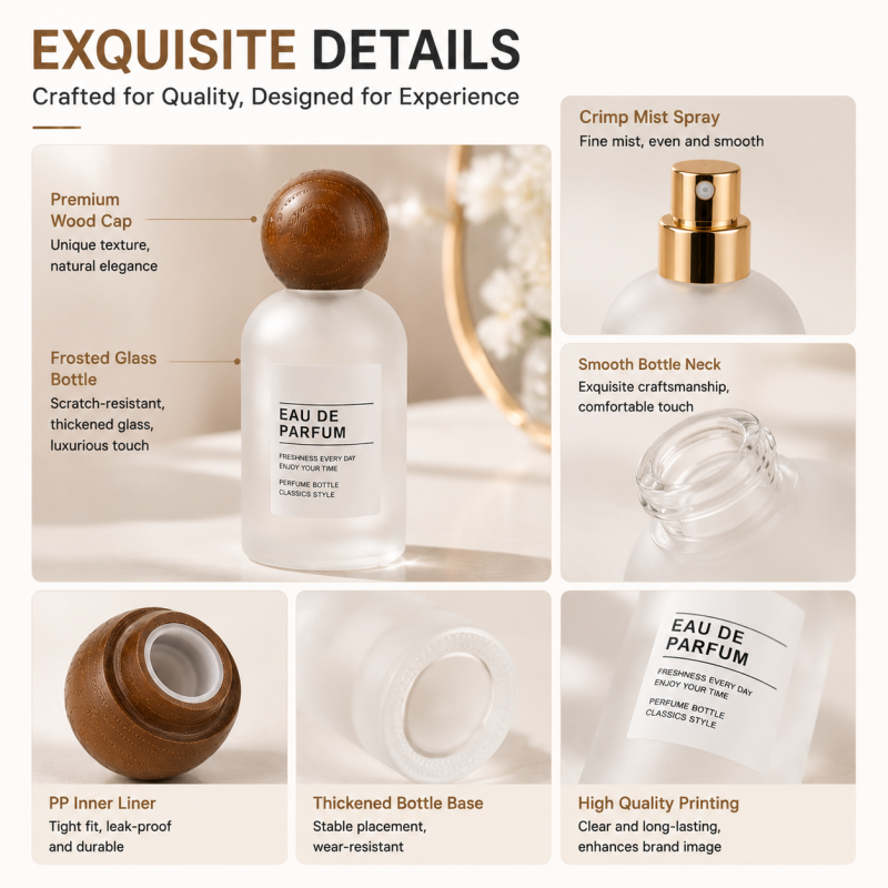 Custom 50ml Round Shape Empty Frosted Glass Perfume Bottle with Crimp Mist Spray