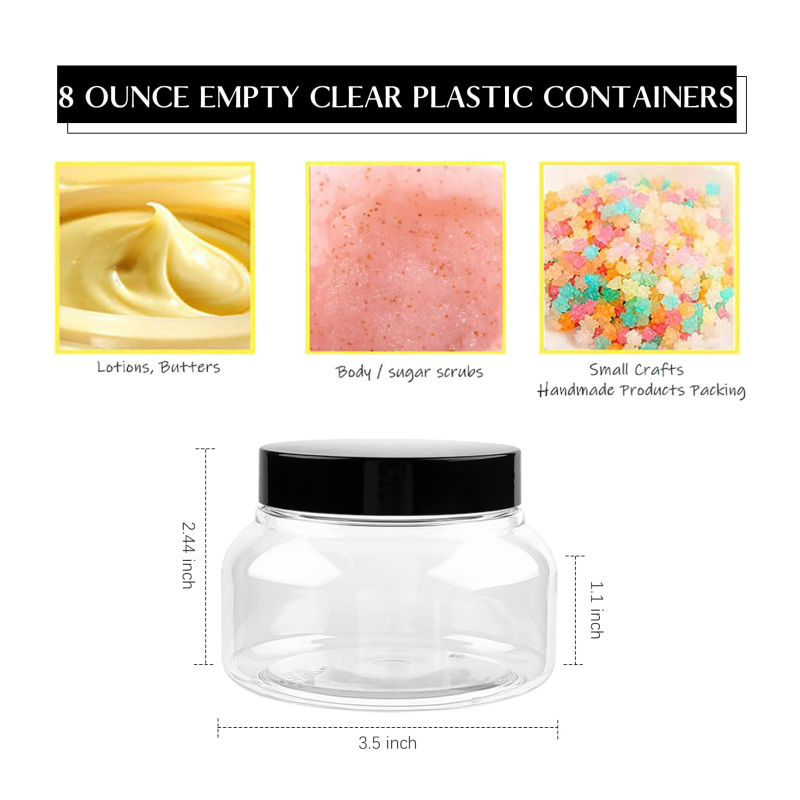 Wholesale Body Scrub Jars clear Empty 8oz 250 ml Pet Plastic Jars Container With Lids for Cosmetics