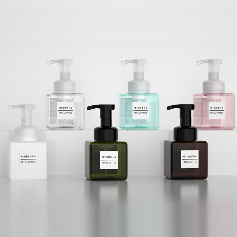 Yiwu Factory Price 250ml Clear Pink Blue Amber Empty Square Foam Spray Foaming Soap Pump Bottle with Plastic Pump