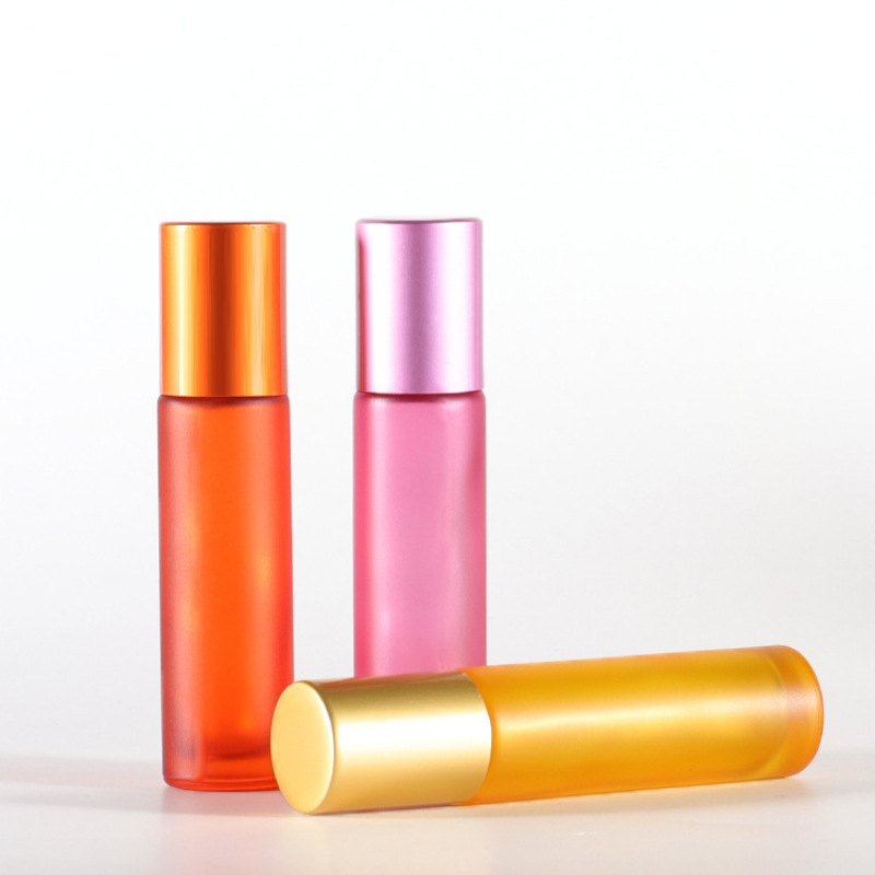 New Design 10ml Cosmetic Oil Red Green pink Glass Roll on Bottles rainbow Color Skincare Essential Oil Roller Bottle