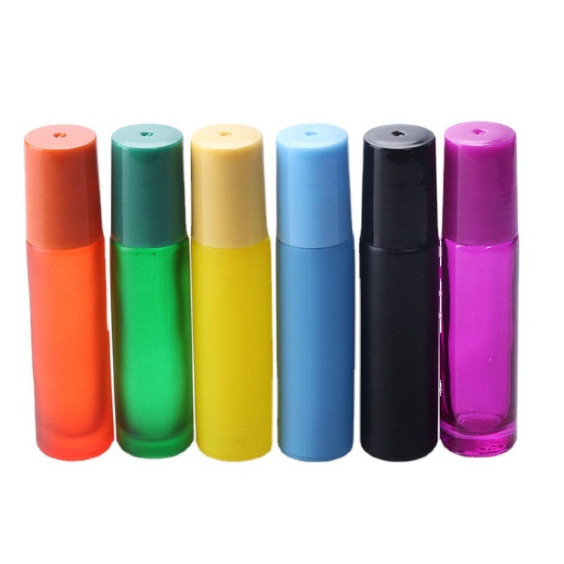 New Design 10ml Cosmetic Oil Red Green pink Glass Roll on Bottles rainbow Color Skincare Essential Oil Roller Bottle