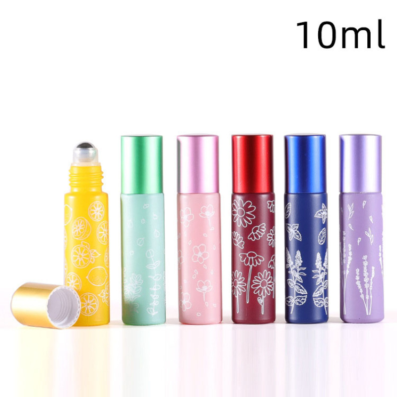 Fancy Pattern Printed Cosmetic Perfume 10 ml Printed Red Yellow Green Blue Glass Roller Bottles with Aluminum Cap