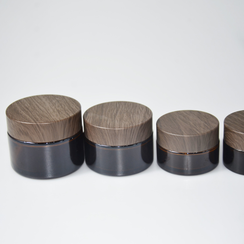 Amber Glass Jar Brown Color Empty Cream Jars Amber Glass Cosmetic Jars Night Cream Jar with Bamboo Color Lids