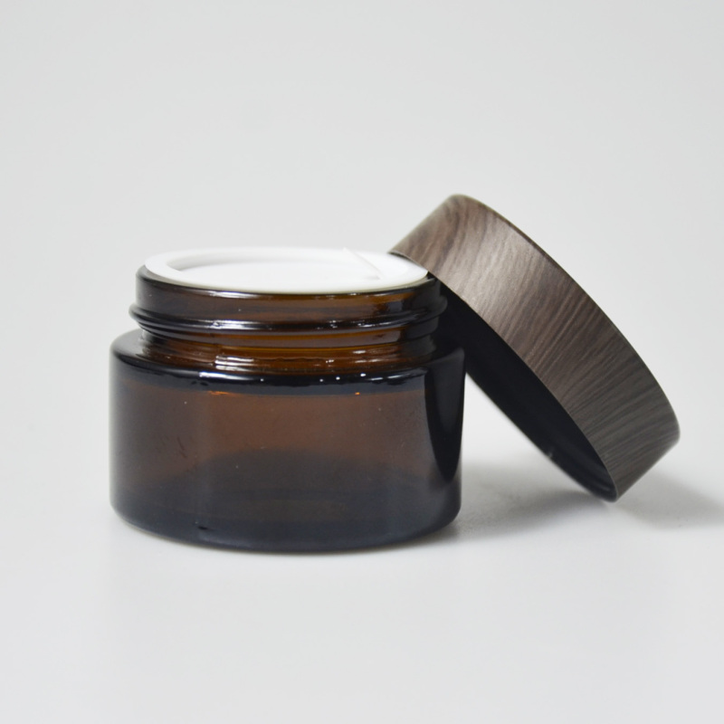 Amber Glass Jar Brown Color Empty Cream Jars Amber Glass Cosmetic Jars Night Cream Jar with Bamboo Color Lids