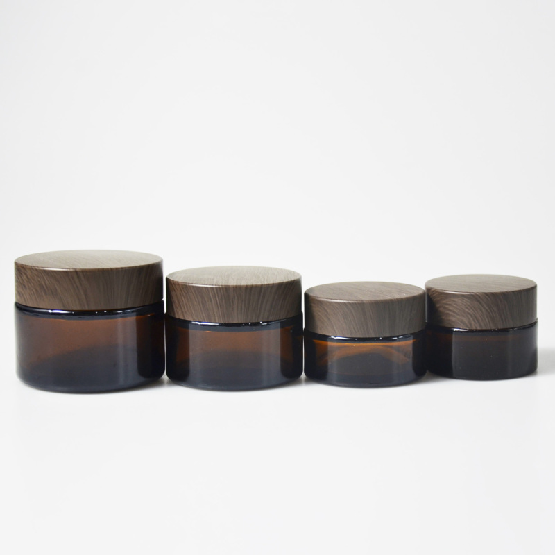 Amber Glass Jar Brown Color Empty Cream Jars Amber Glass Cosmetic Jars Night Cream Jar with Bamboo Color Lids