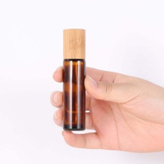 New Type Round Amber Clear Frosted Matte Amber Glass Essential Oils 10ml 15 ml Roll on Bottle With Bamboo Lid