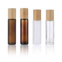 New Type Round Amber Clear Frosted Matte Amber Glass Essential Oils 10ml 15 ml Roll on Bottle With Bamboo Lid