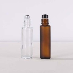 New Type Round Amber Clear Frosted Matte Amber Glass Essential Oils 10ml 15 ml Roll on Bottle With Bamboo Lid