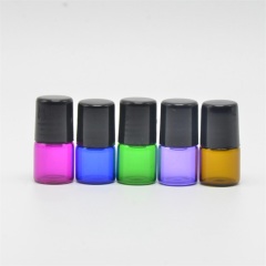 Recyclable 1ml Colored Mini Roller Bottles for Essential Oil Skin Care Cream Sample Glass Dropper Screen Printing Cheap 100pcs