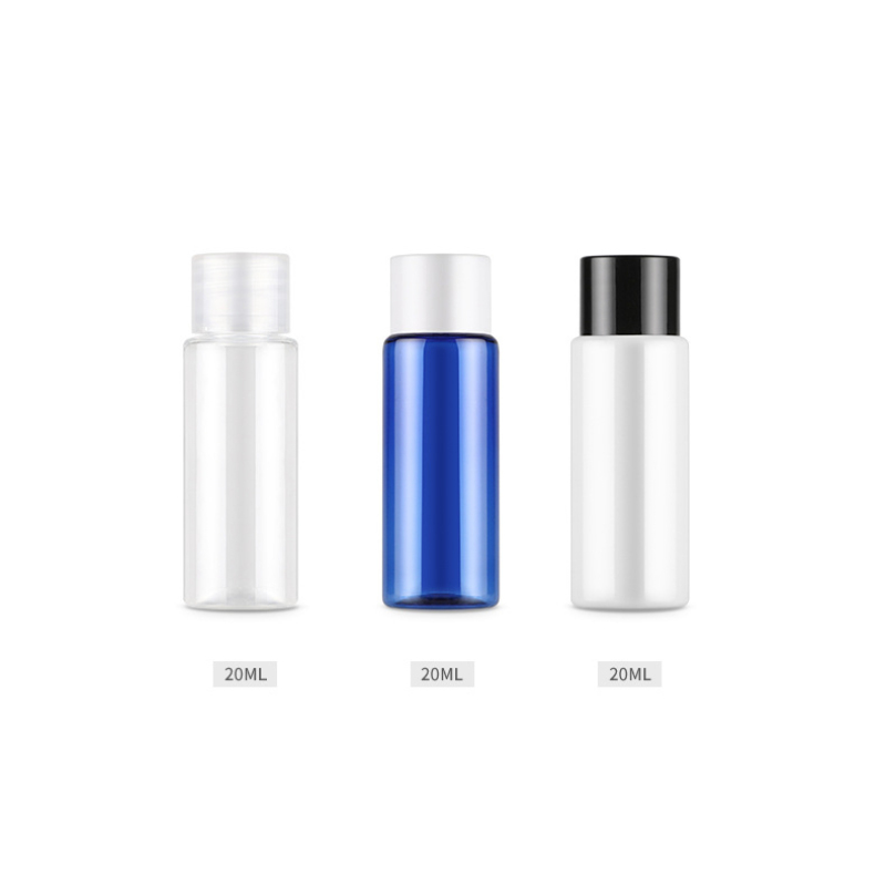 20ml Flat Shoulders PET Plastic Sample Bottle for Skin Care Serum or Facial Cleanser Easy Open End Cosmetic Packaging