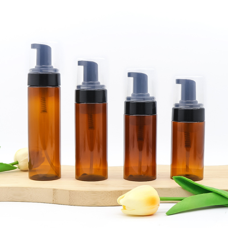 50ML 100ML Amber Travel Suds Bottle with Pump Soap Foam for Shampoo Secure Sealing Type