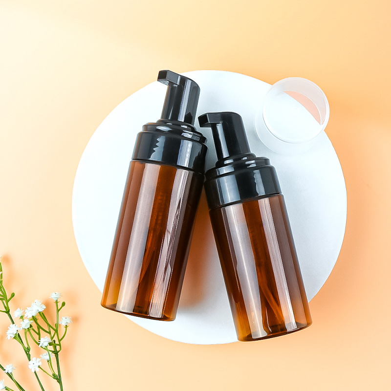 50ML 100ML Amber Travel Suds Bottle with Pump Soap Foam for Shampoo Secure Sealing Type