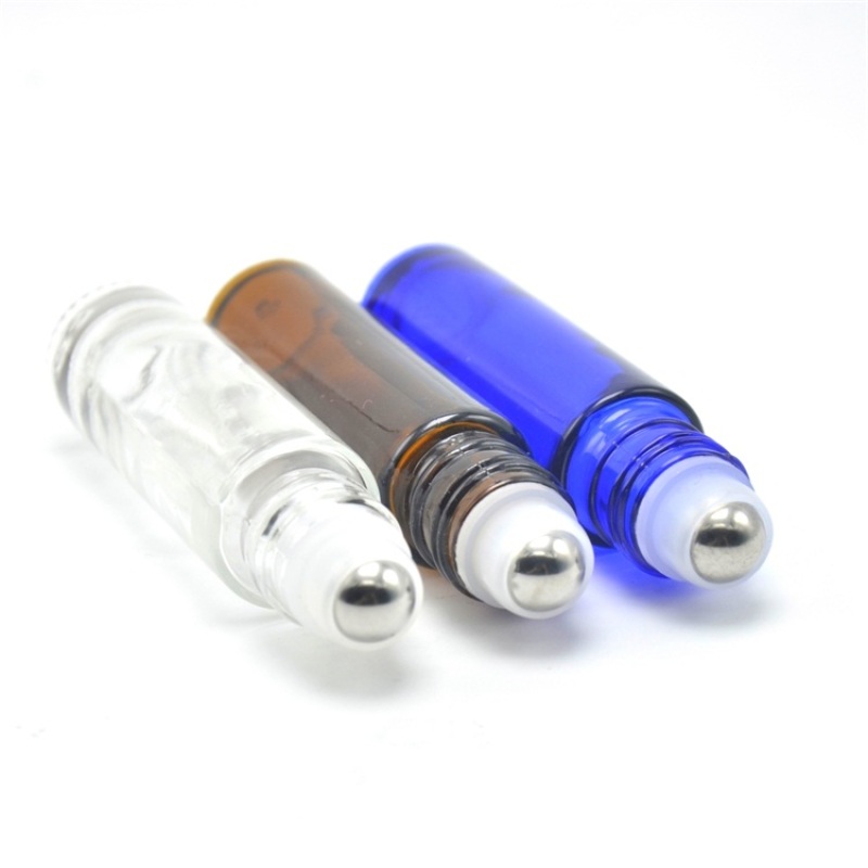 10ml Clear Blue Amber Glass Roll-on Bottles with Roller Stainless Steel for Ball Essential Oil Perfume