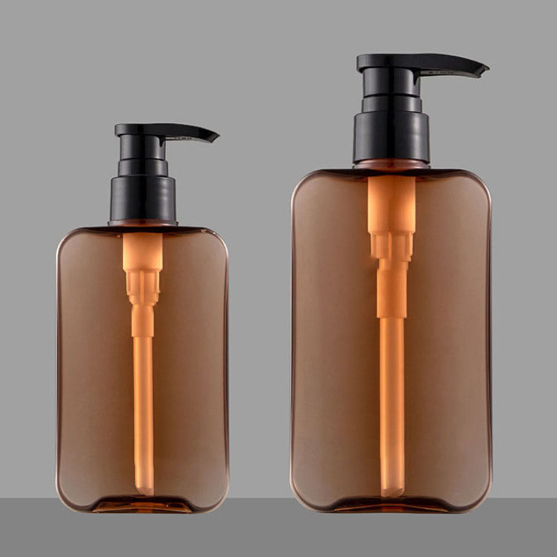 Luxury 200ml 300ml Square Amber Plastic Lotion Pump Bottle Shampoo Bottle  Shower Gel Bottle