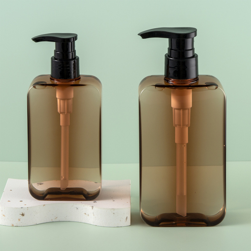 Luxury 200ml 300ml Square Amber Plastic Lotion Pump Bottle Shampoo Bottle  Shower Gel Bottle