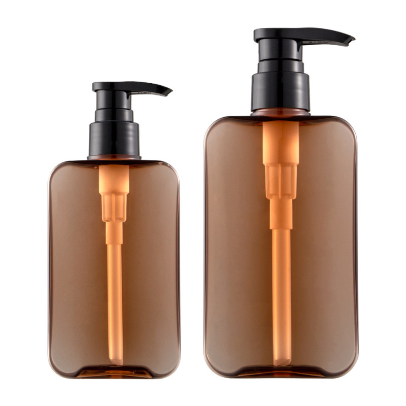 Luxury 200ml 300ml Square Amber Plastic Lotion Pump Bottle Shampoo Bottle  Shower Gel Bottle