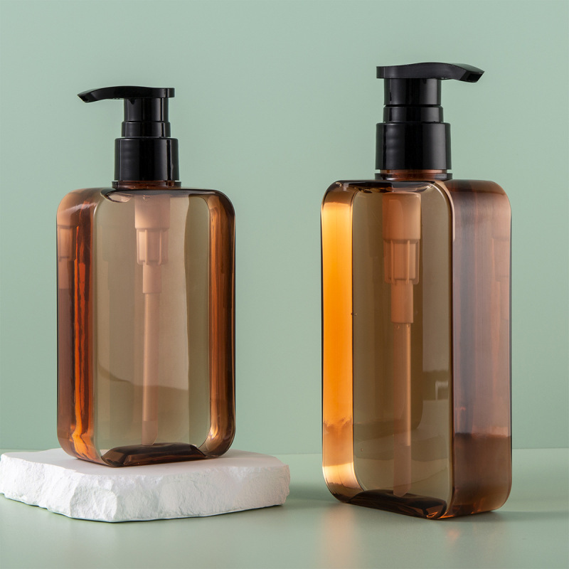 Luxury 200ml 300ml Square Amber Plastic Lotion Pump Bottle Shampoo Bottle  Shower Gel Bottle