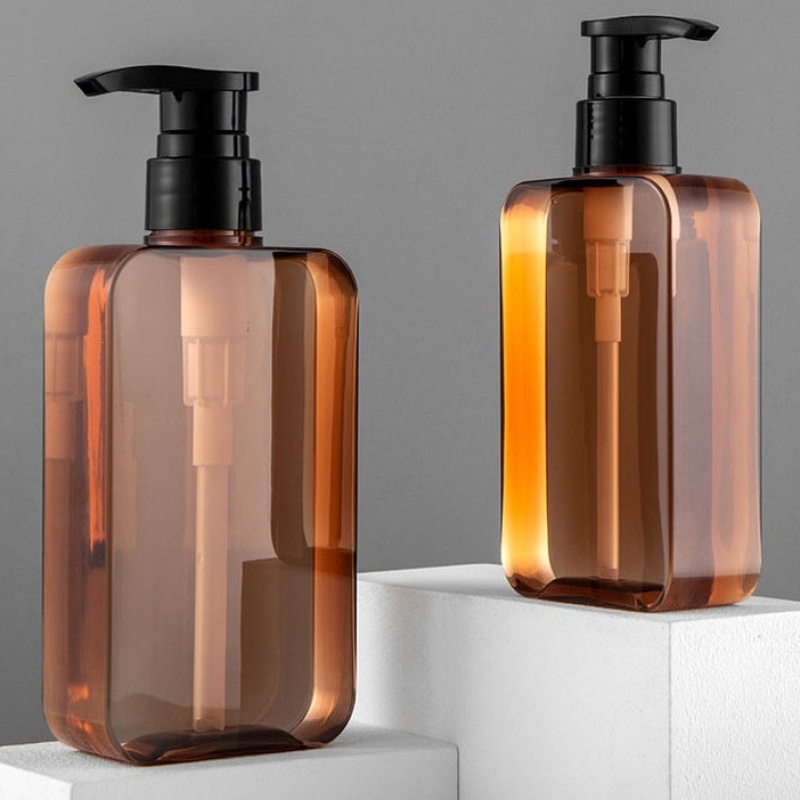 Luxury 200ml 300ml Square Amber Plastic Lotion Pump Bottle Shampoo Bottle  Shower Gel Bottle