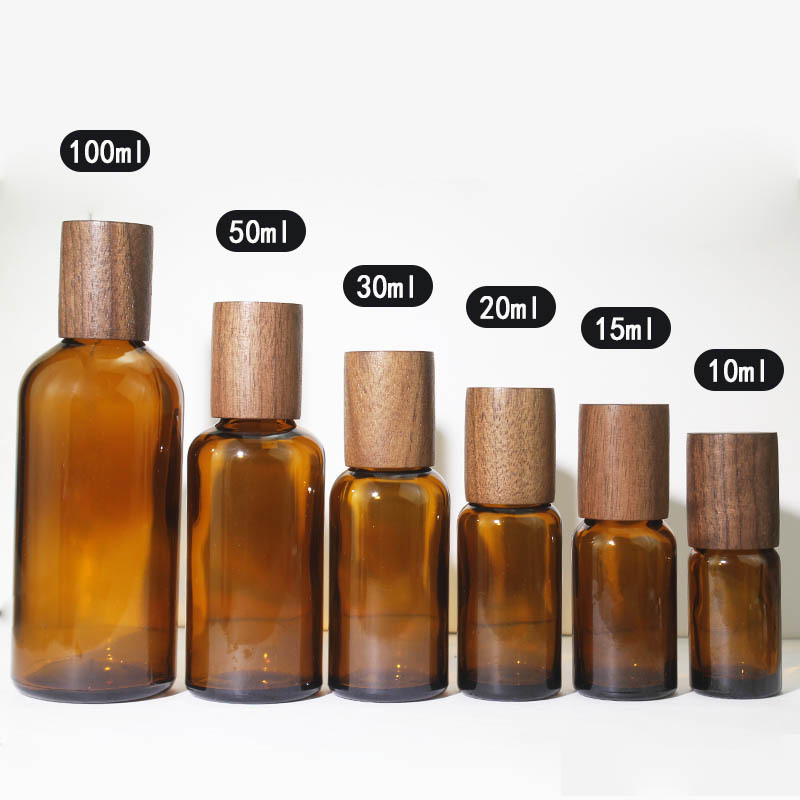 Limited Offer 10ml 100ml Brown Glass Essential Oil Bottles with Wood Cap Pump Sprayer Refillable Aromatherapy Serums Containers