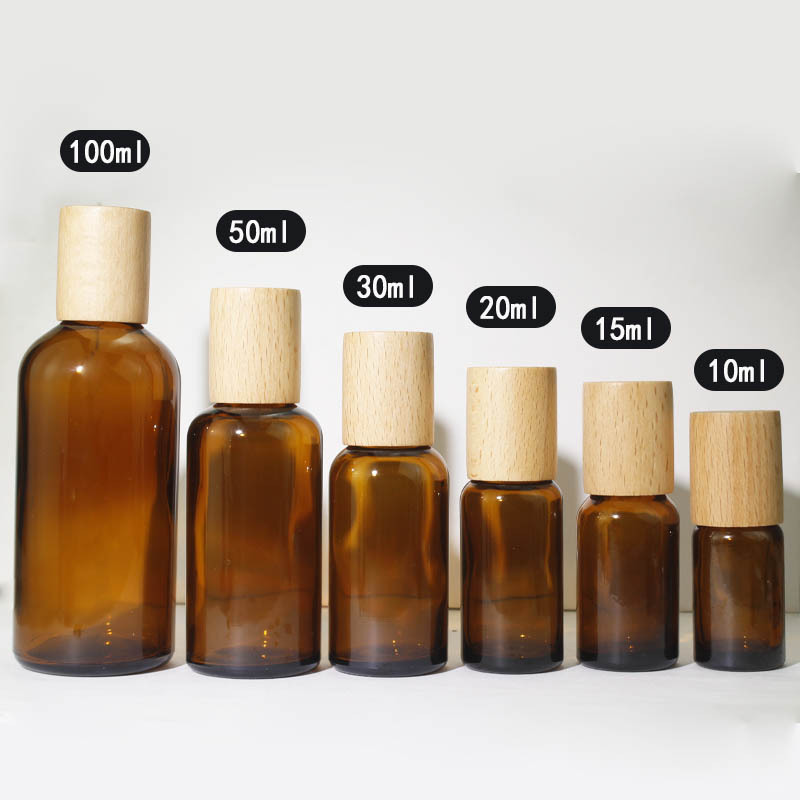 Limited Offer 10ml 100ml Brown Glass Essential Oil Bottles with Wood Cap Pump Sprayer Refillable Aromatherapy Serums Containers