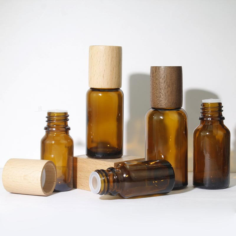Limited Offer 10ml 100ml Brown Glass Essential Oil Bottles with Wood Cap Pump Sprayer Refillable Aromatherapy Serums Containers