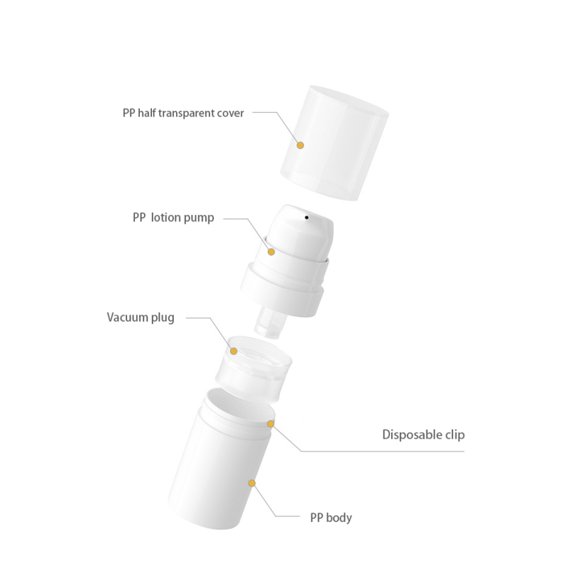 5ml 10ml 15ml Lotion Bottle With Pump Round Body Airless All White  Container with clear Cap in Stock