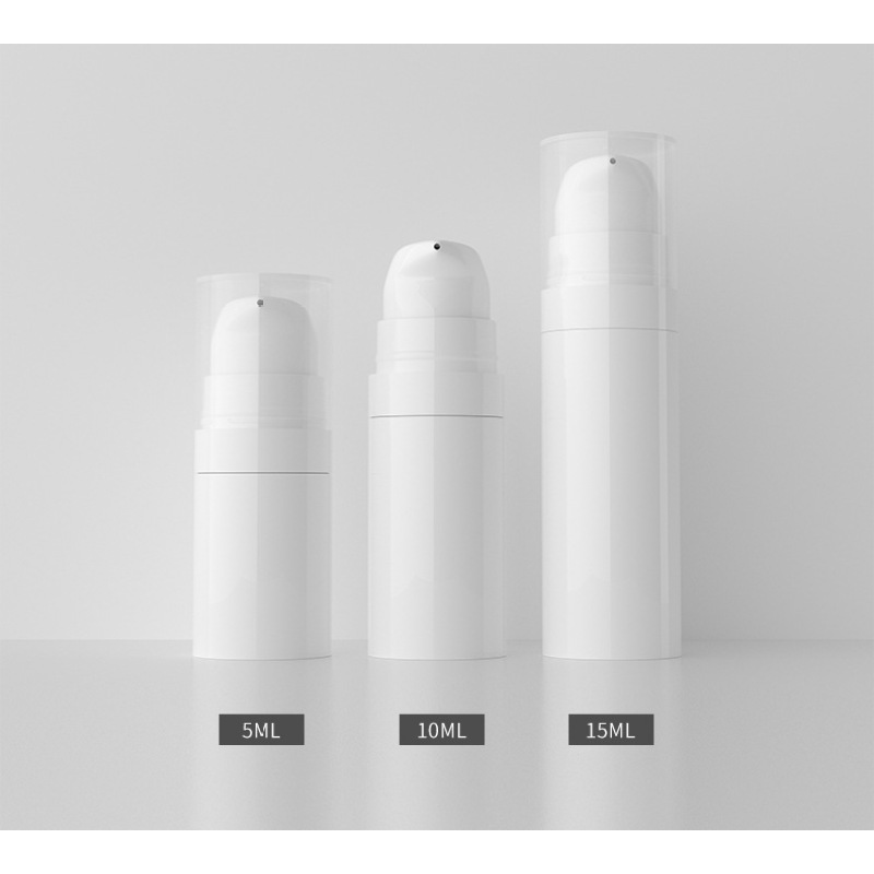 5ml 10ml 15ml Lotion Bottle With Pump Round Body Airless All White  Container with clear Cap in Stock