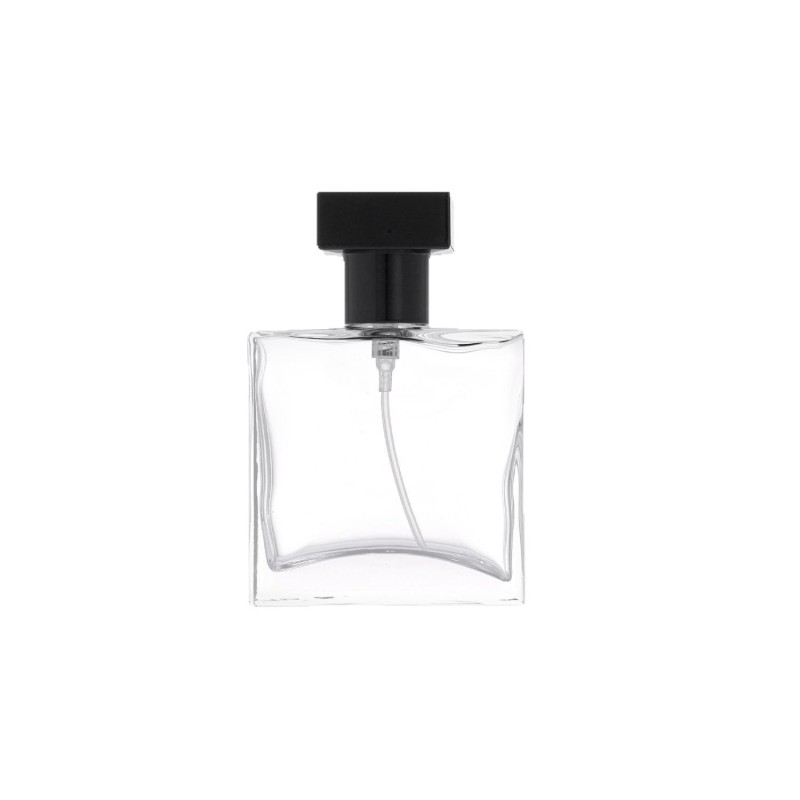 Custom Flat square Transparent Glass Perfume Bottle 30ml Gold Silver Black Sprayer with Luxury square Cap
