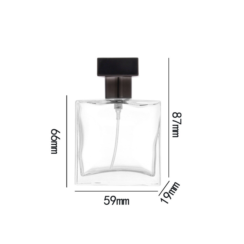 Custom Flat square Transparent Glass Perfume Bottle 30ml Gold Silver Black Sprayer with Luxury square Cap