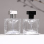 Custom Flat square Transparent Glass Perfume Bottle 30ml Gold Silver Black Sprayer with Luxury square Cap
