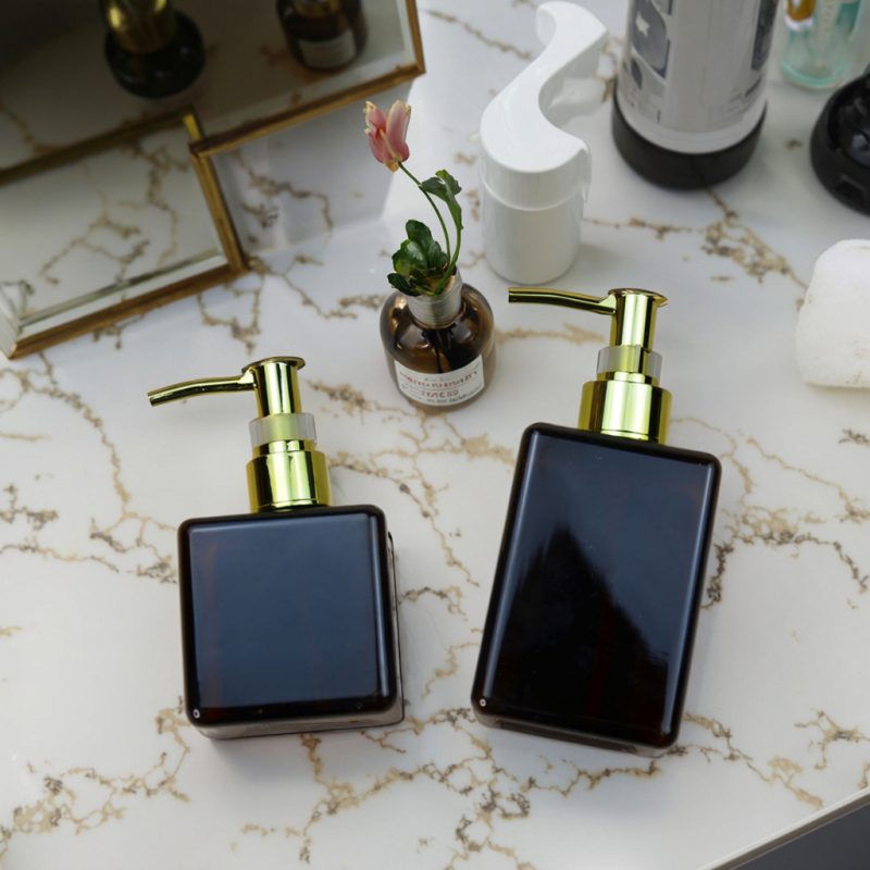cosmetic packaging 250ml 350ml amber clear PETG Square lotion bottle plastic shampoo bottle luxury lotion packaging bottle