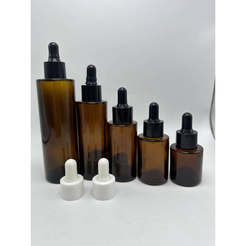 HOT Luxury 20ml Amber clear Flat Shoulder Cylinder Thick Glass Dropper Bottle for Serum Essential Oil Perfume Lotion