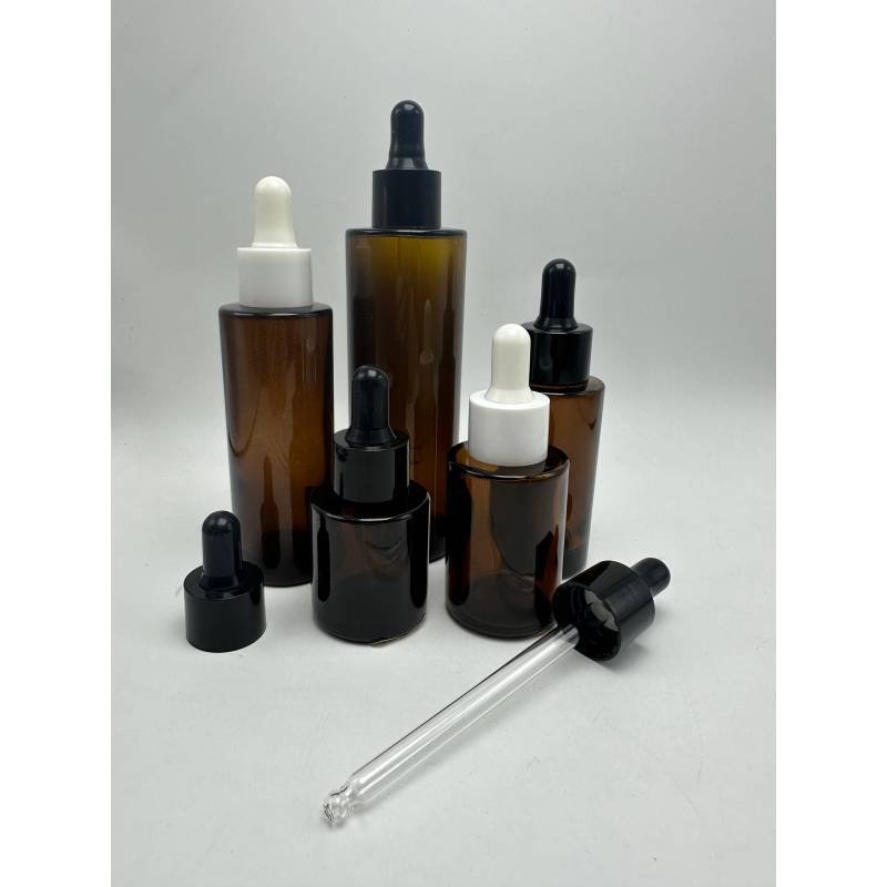 HOT Luxury 20ml Amber clear Flat Shoulder Cylinder Thick Glass Dropper Bottle for Serum Essential Oil Perfume Lotion