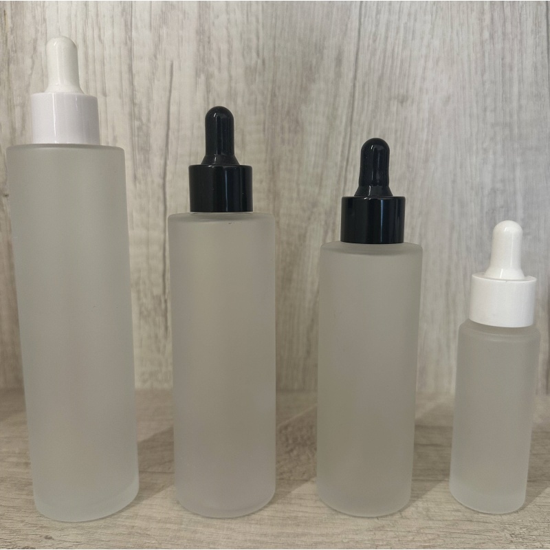 Hot Sales 30ml Flat Shoulder Glass Dropper Bottle Frosted Transparent with Dropper Bottles for Cosmetic